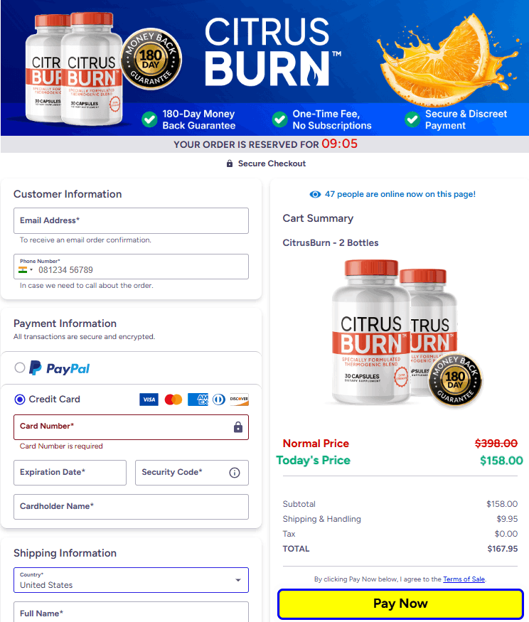 CitrusBurn Checkout Page